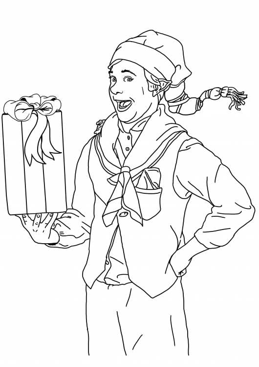 Join in the fun and bring color to Santa's Village with this coloring page featuring sanoma with a present from the North Pole! What elf do you think it is for?