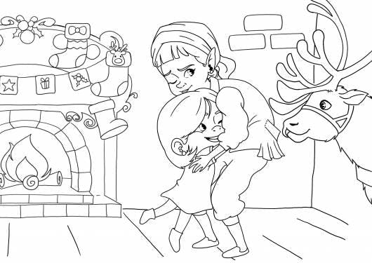 ¡Ven a divertirte y dale color a la aldea de Santa con este dibujo para colorear de Leena dando un abrazo en el Polo Norte!