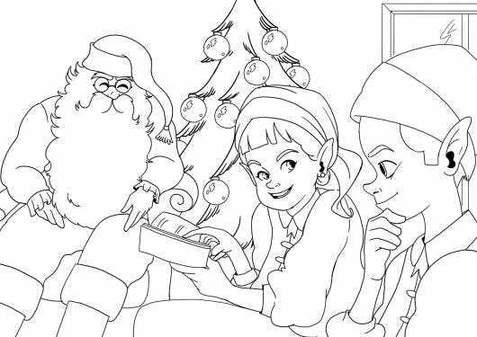 Join in the fun and bring color to Santa's Village with this coloring page featuring Leena telling a story from the North Pole!