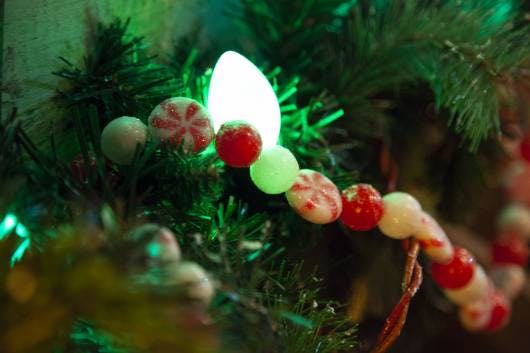 Esplora le magiche meraviglie del Villaggio di Babbo Natale al Polo Nord con la foto di Mrs. Claus di alcune splendide luci natalizie del villaggio.